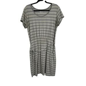 PACT Organic Gray Stripe Short Sleeve Dress Women's Size Large Organic Cotton